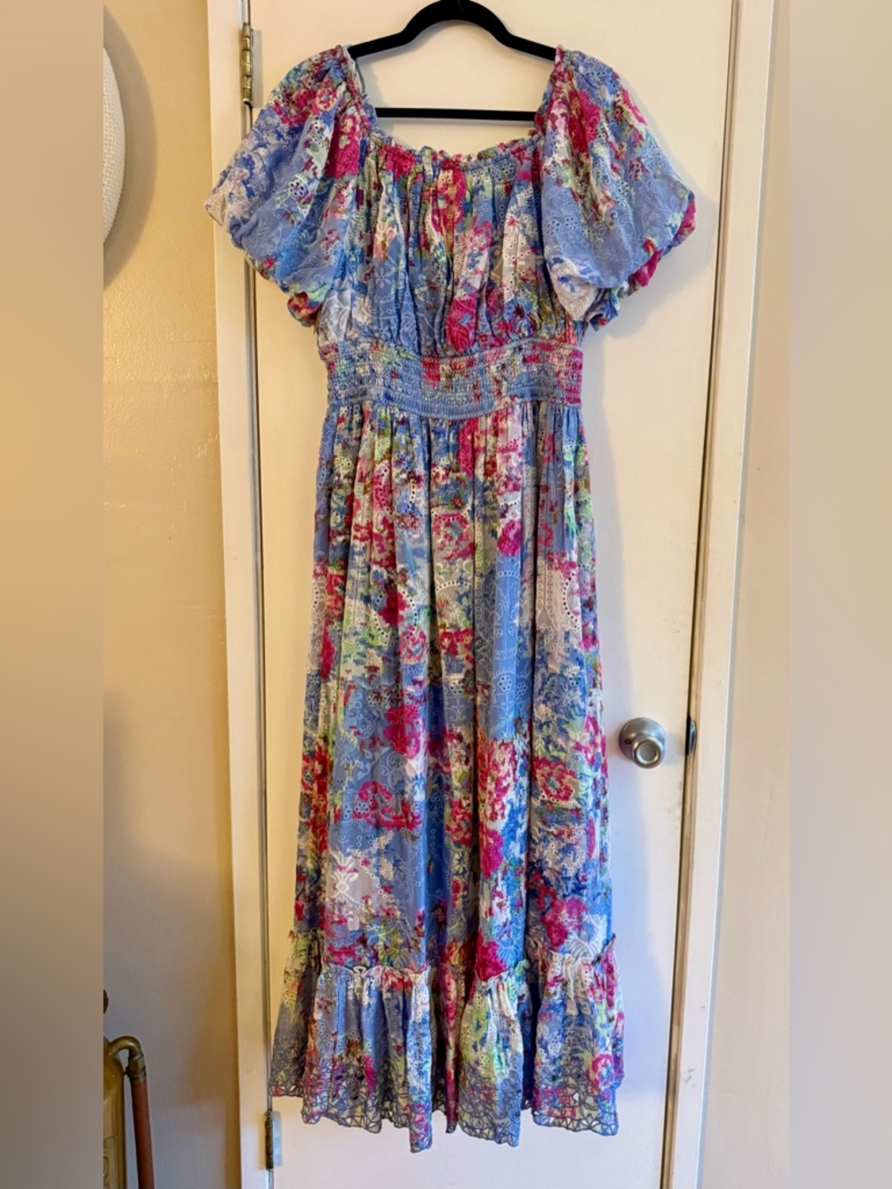 HEMANT & NANDITA Mila Floral & Eyelet Off-The-Shoulder Maxi Dress - Picture 4 of 12
